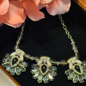 Black Teardrops and Rhinestone Statement Fashion Necklace